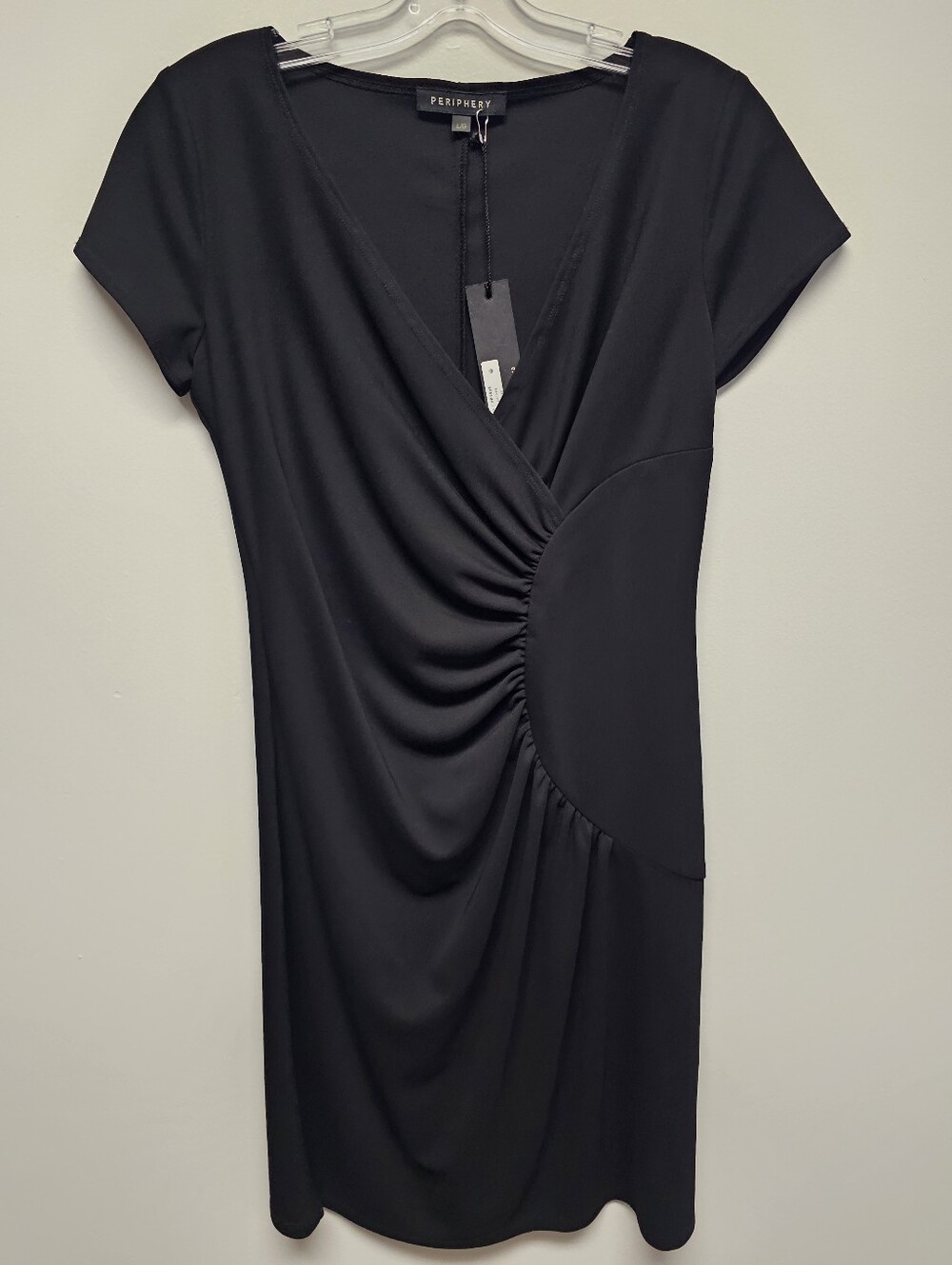 Periphery Black V-Neck Ruched Midi Dress